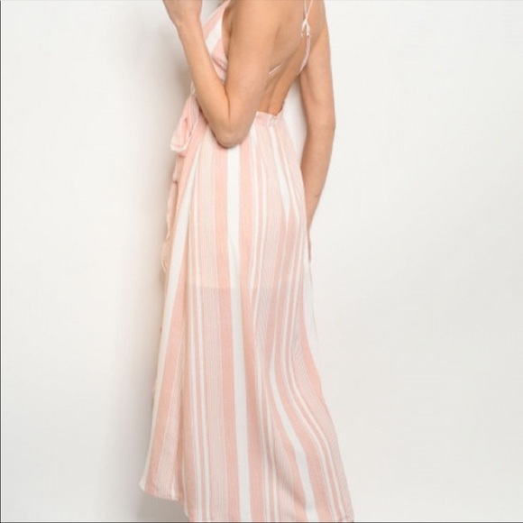 Pink, striped maxi dress with belt - Picture 4 of 4